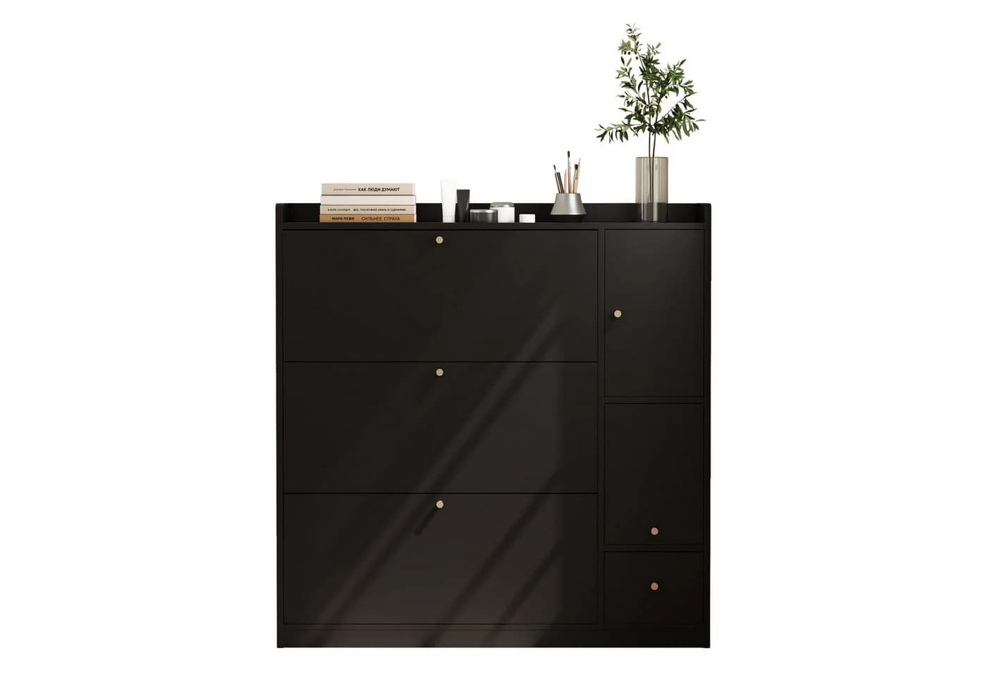 Flieks Schuhschrank mit Sitzbank 3 Klappen 1 Schublade Schwarz/Weiß - Bild 4