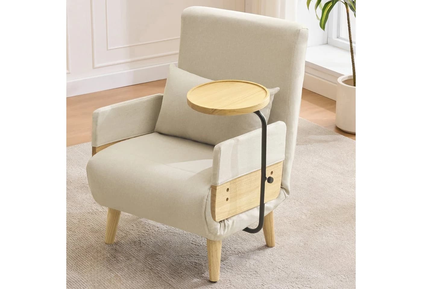 Flieks Loungesessel 3-in-1 mit Schlaffunktion Beige Leinen
