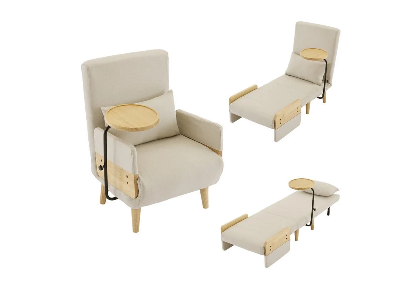 Flieks Loungesessel 3-in-1 mit Schlaffunktion Beige Leinen - Bild 2