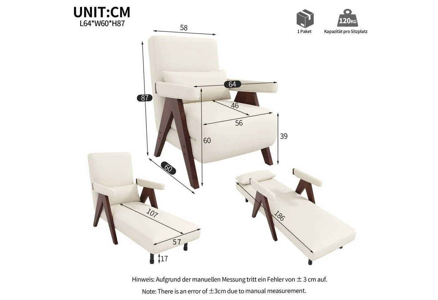 Flieks Loungesessel 3-in-1 mit Schlaffunktion Braun/Beige - Bild 5