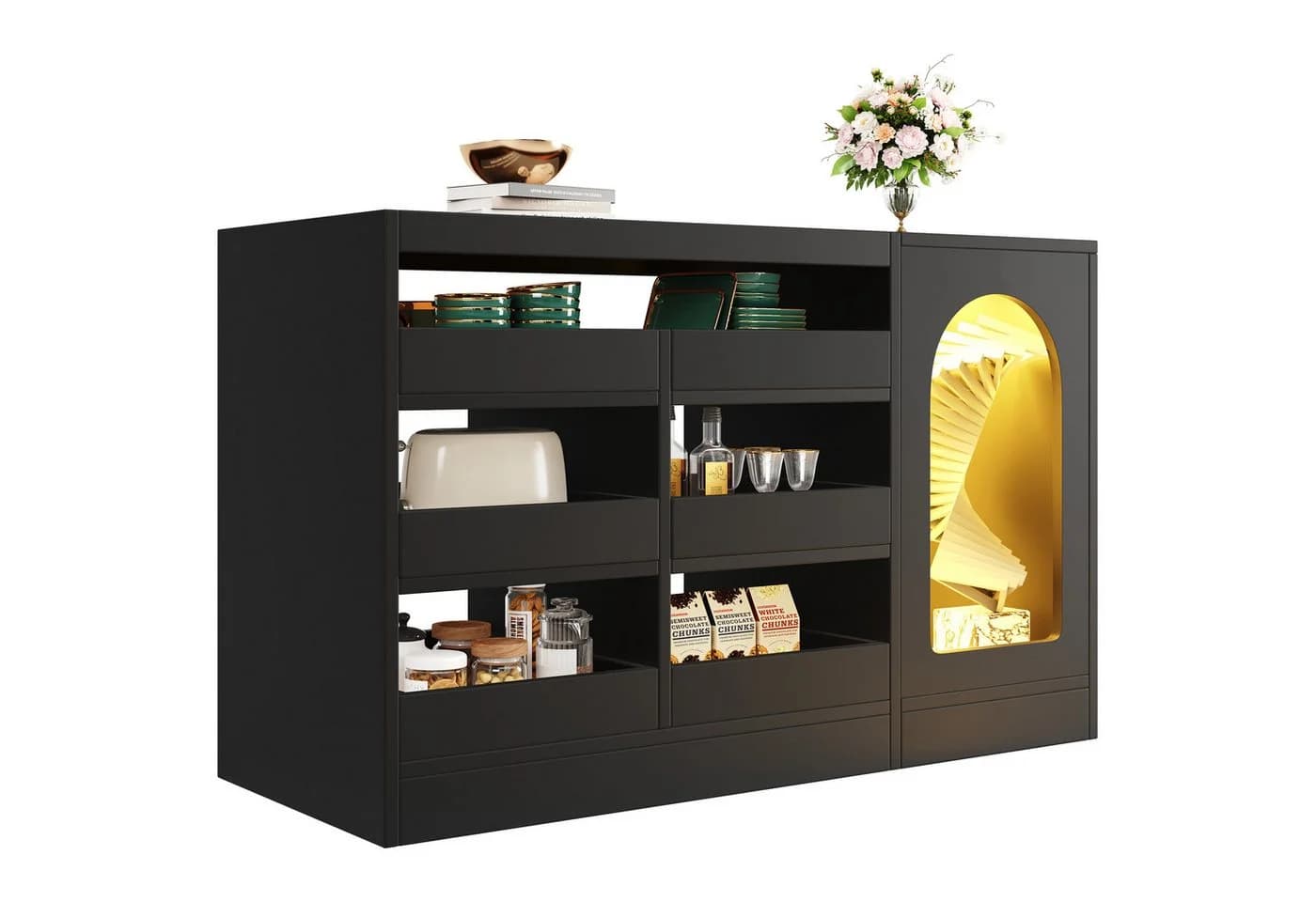 Flieks Kommode 6 Schubladen LED Schwarz Glas - Bild 3
