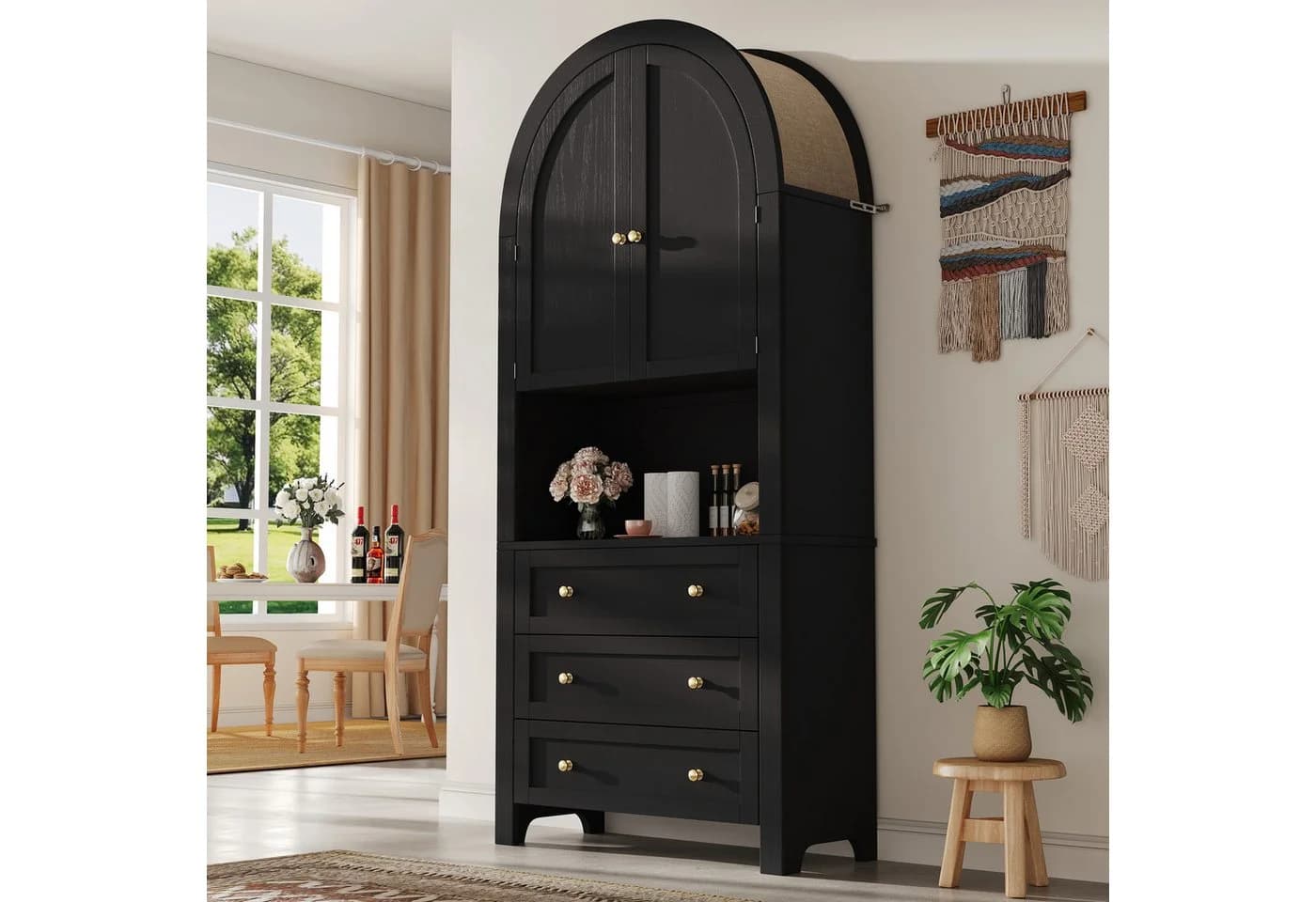Flieks Bogen-Hochschrank Schwarz mit Schubladen und Türen - Bild 2