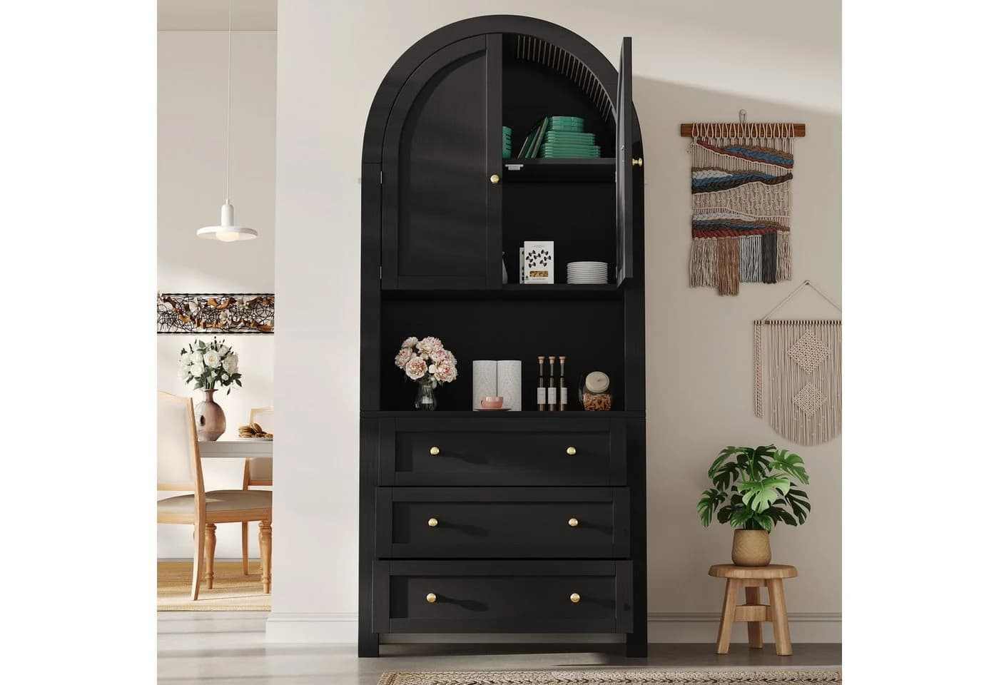 Flieks Bogen-Hochschrank Schwarz mit Schubladen und Türen - Bild 3