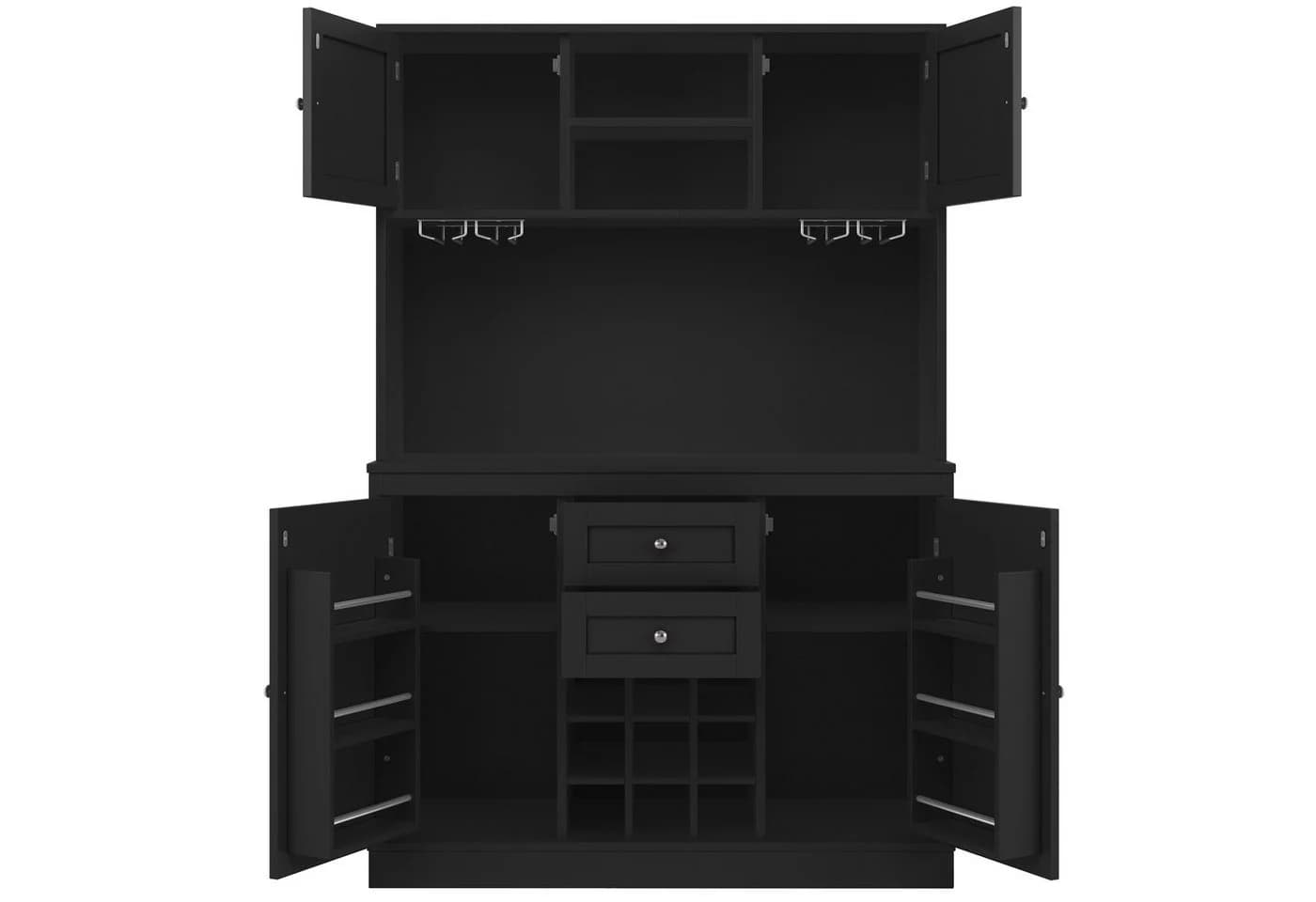 Flieks Küchenbuffet Hochschrank Schwarz mit Weinregal & Gläserhalter - Bild 4