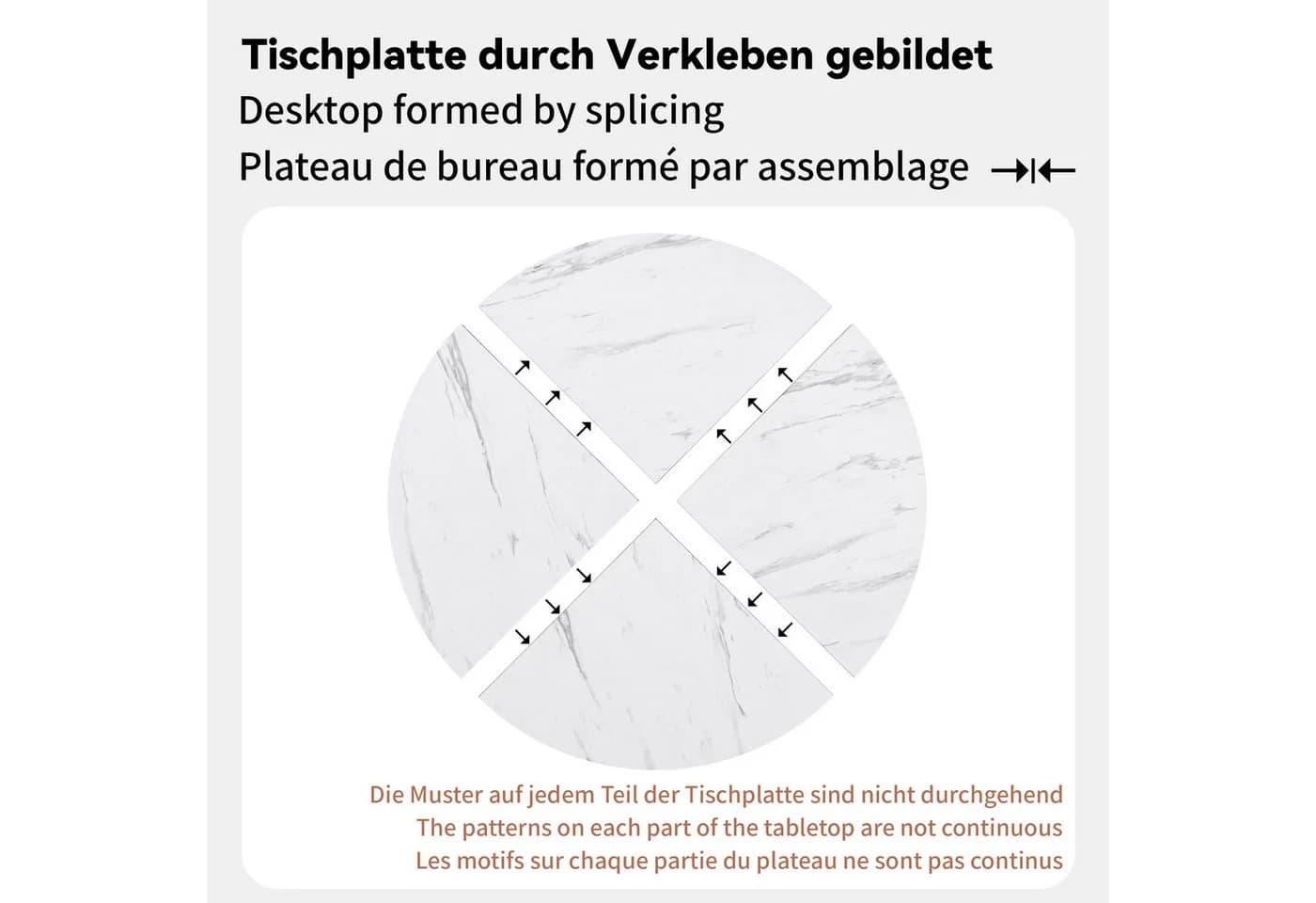 Flieks Runder Esstisch Weiß Gold Metallgestell Marmoroptik - Bild 5
