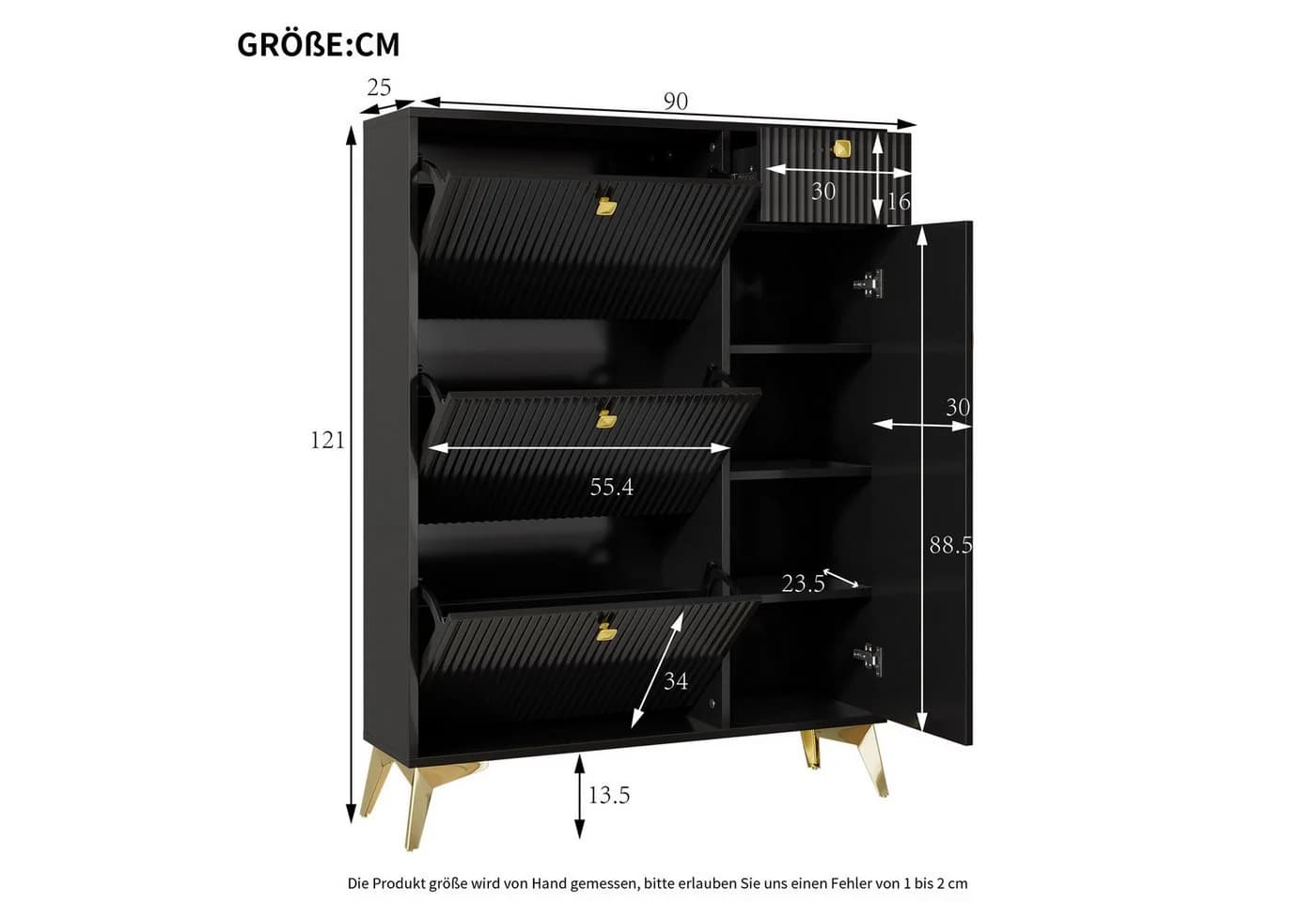 Flieks Schuhschrank mit 3 Klappen 1 Schublade Schwarz - Bild 4
