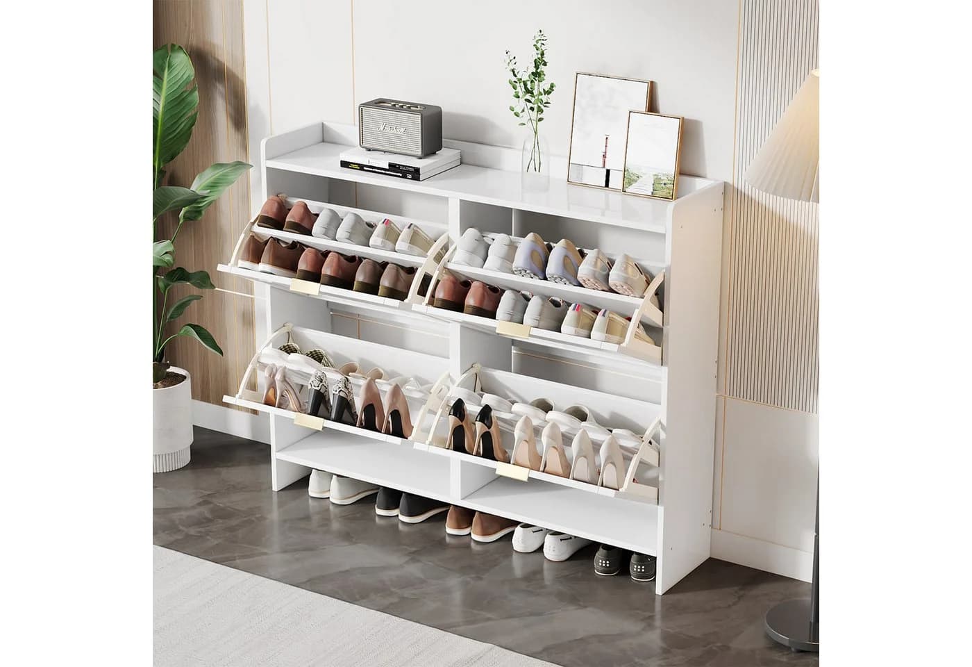 Flieks Schuhschrank Weiß mit 4 Klappen und Schubladen