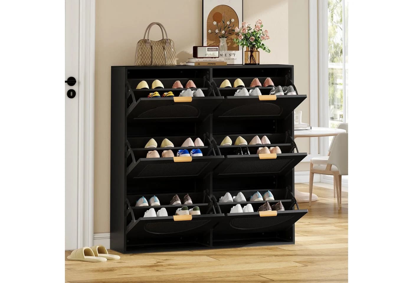Flieks Schuhschrank Schwarz 6 Klappen - Bild 2