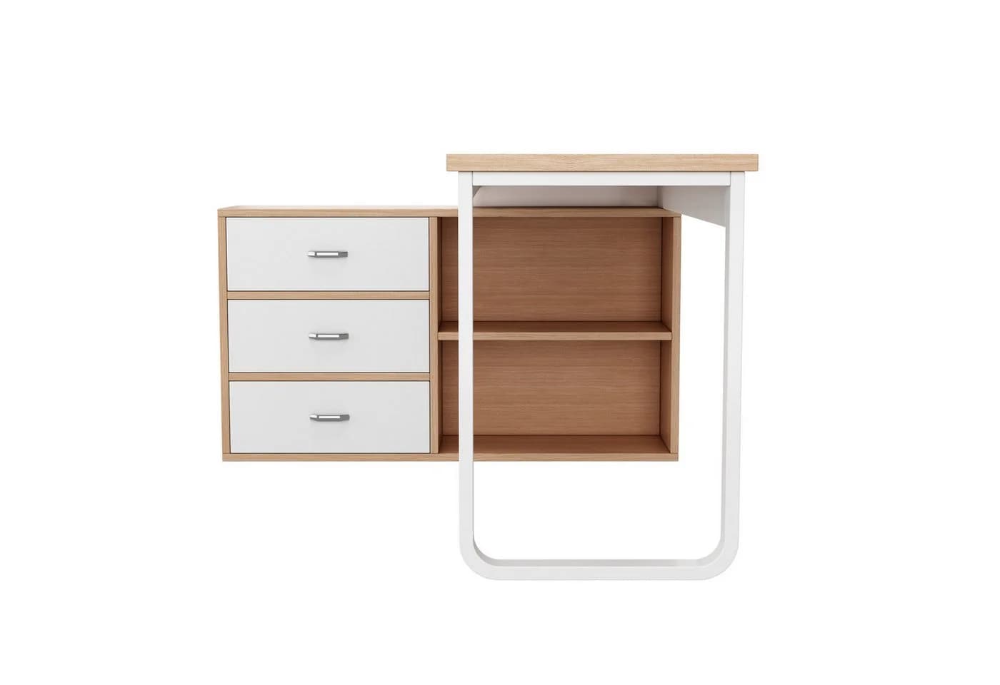 Flieks Eckschreibtisch Schreibtisch/Kommode mit Schubladen, L-förmig Bürotisch, Natur/Weiß - Bild 4