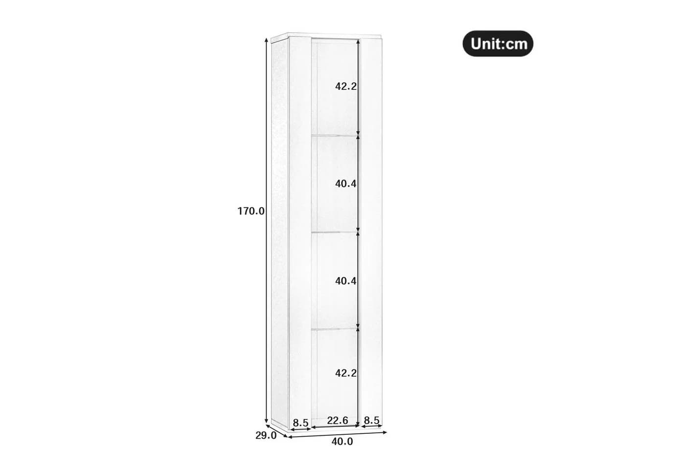 Flieks Glasvitrine Hochschrank Schwarz mit LED-Beleuchtung - Bild 4
