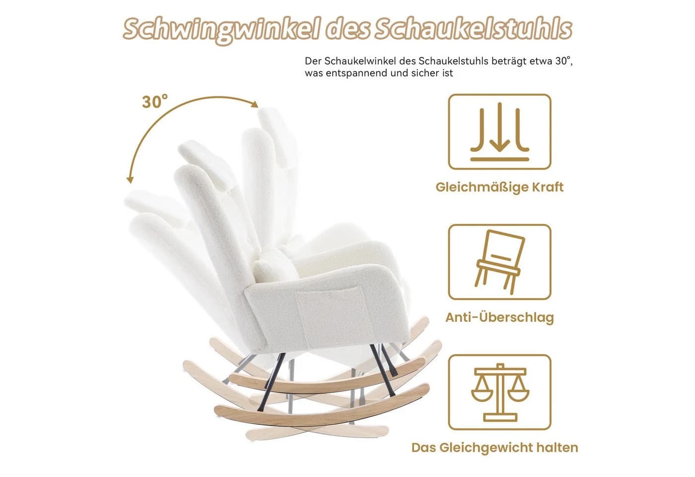Flieks Schaukelstuhl Weiß Massivholz Teddy-Samtstoff - Bild 5