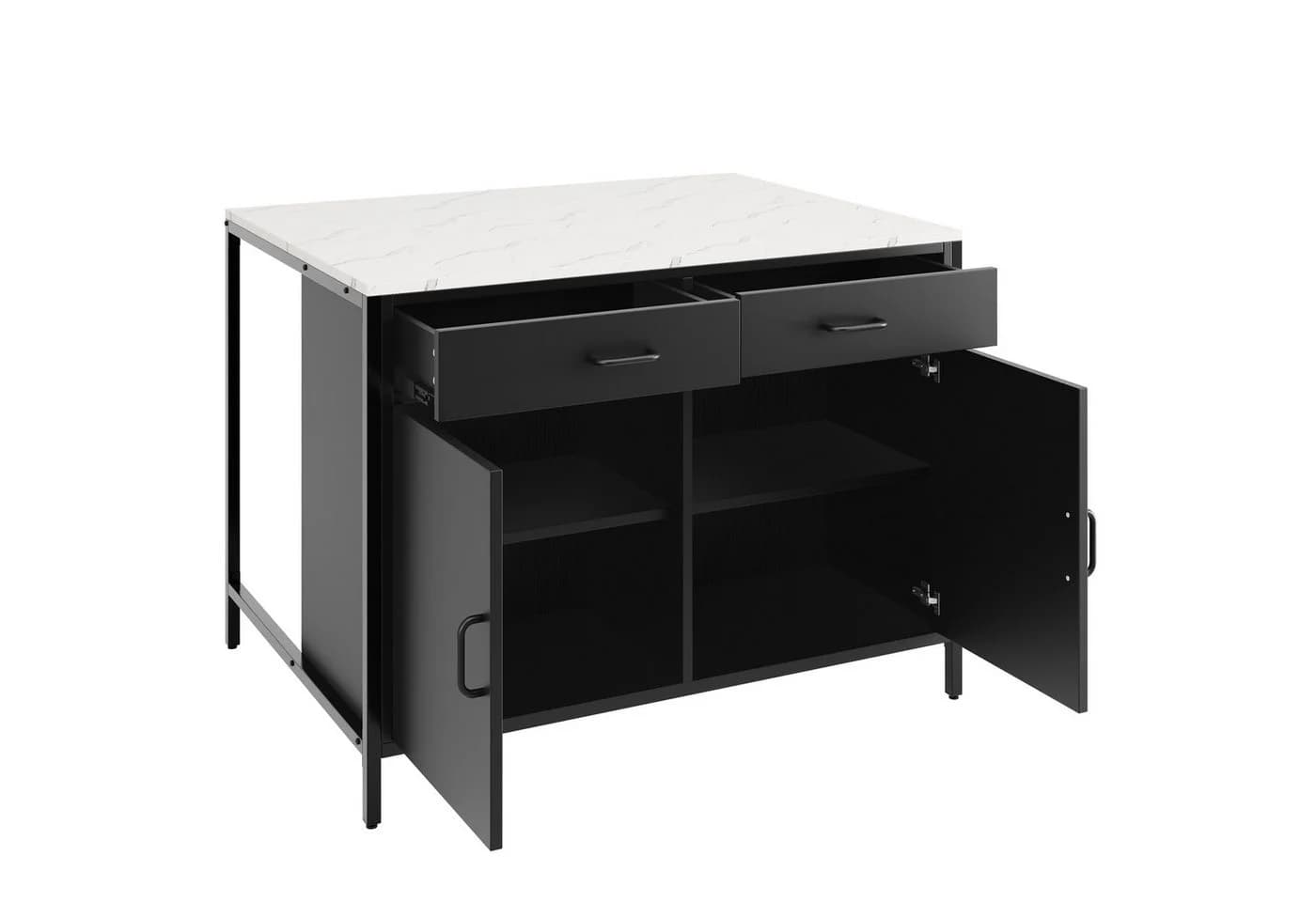 Flieks Stehtisch Bartisch/Küchenschrank mit 2 Schubladen und Türen, Weiß, Schwarz - Bild 4