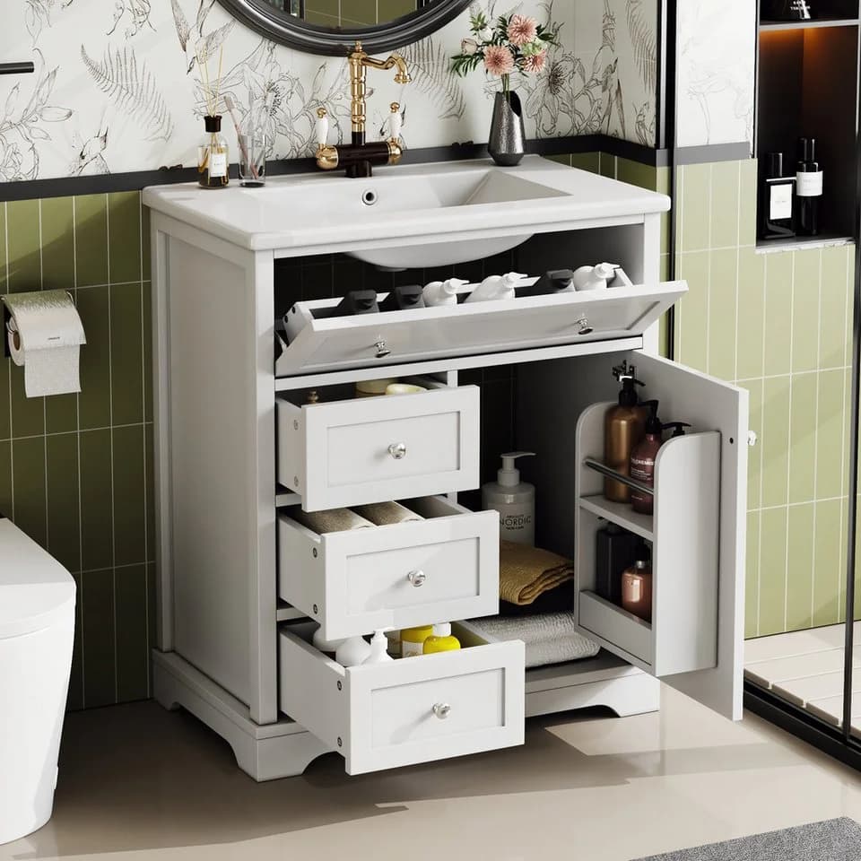 Flieks Waschtischunterschrank mit Waschbecken Weiß Soft-Close - Bild 2