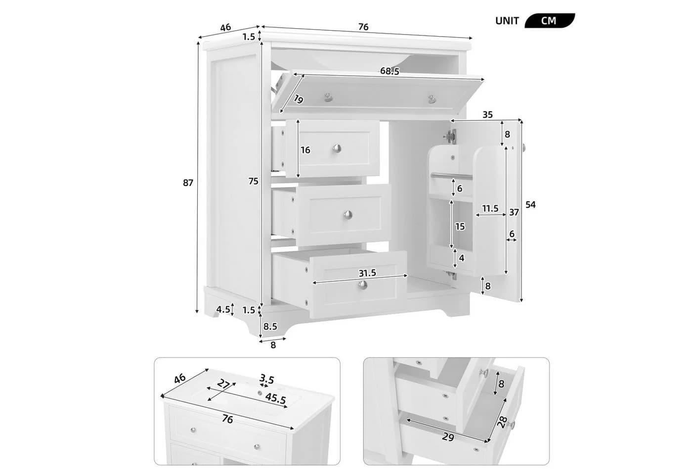 Flieks Waschtischunterschrank mit Waschbecken Weiß Soft-Close - Bild 5