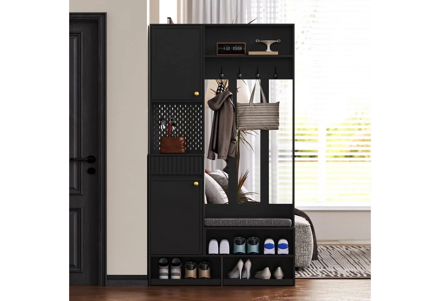 Flieks Garderoben-Set Schwarz mit Schuhschrank und Sitzbank - Bild 2