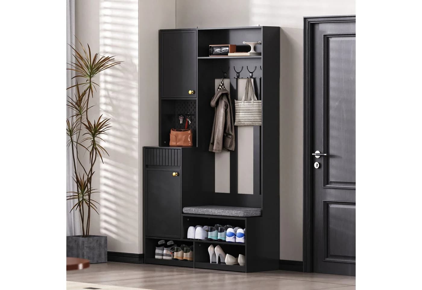 Flieks Garderoben-Set Schwarz mit Schuhschrank und Sitzbank - Bild 3