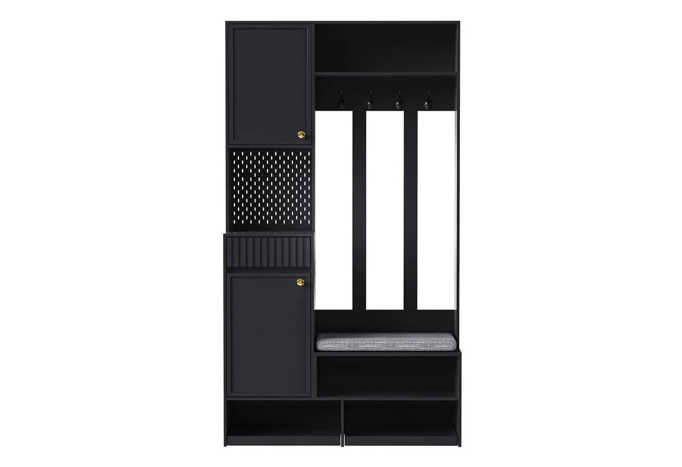Flieks Garderoben-Set Schwarz mit Schuhschrank und Sitzbank - Bild 4
