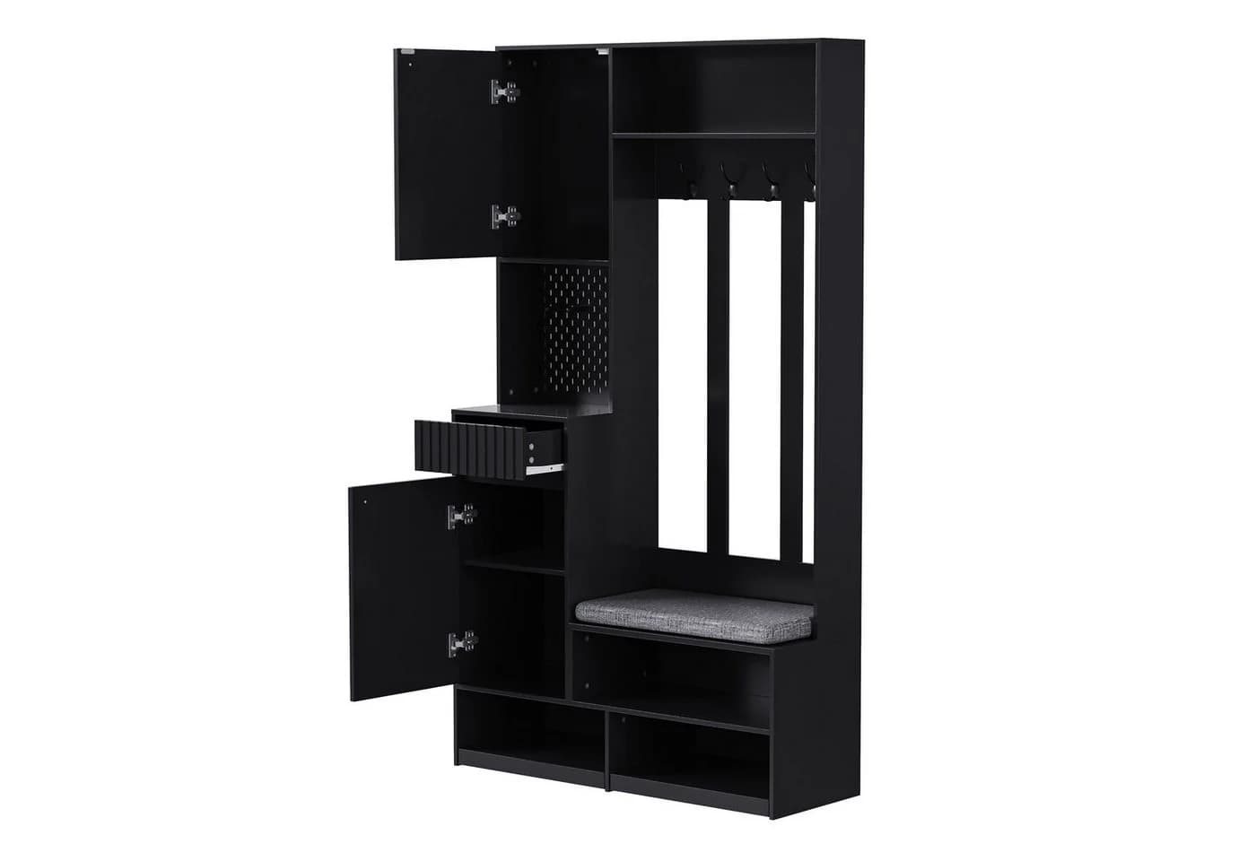 Flieks Garderoben-Set Schwarz mit Schuhschrank und Sitzbank - Bild 5