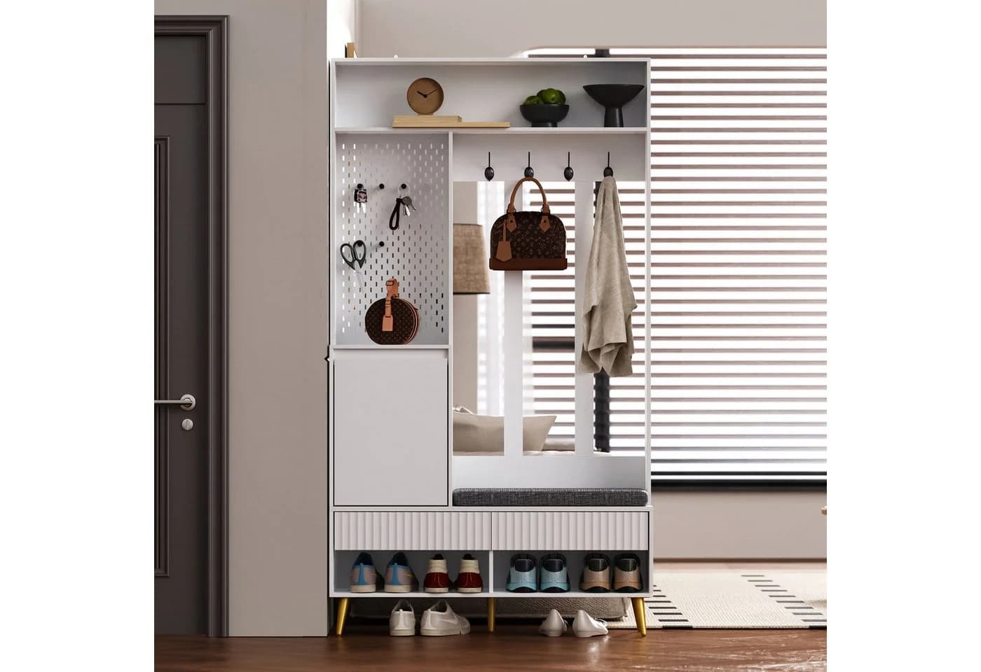Flieks Garderoben-Set Weiß mit Schuhschrank, Pegboard & Schubladen - Bild 2