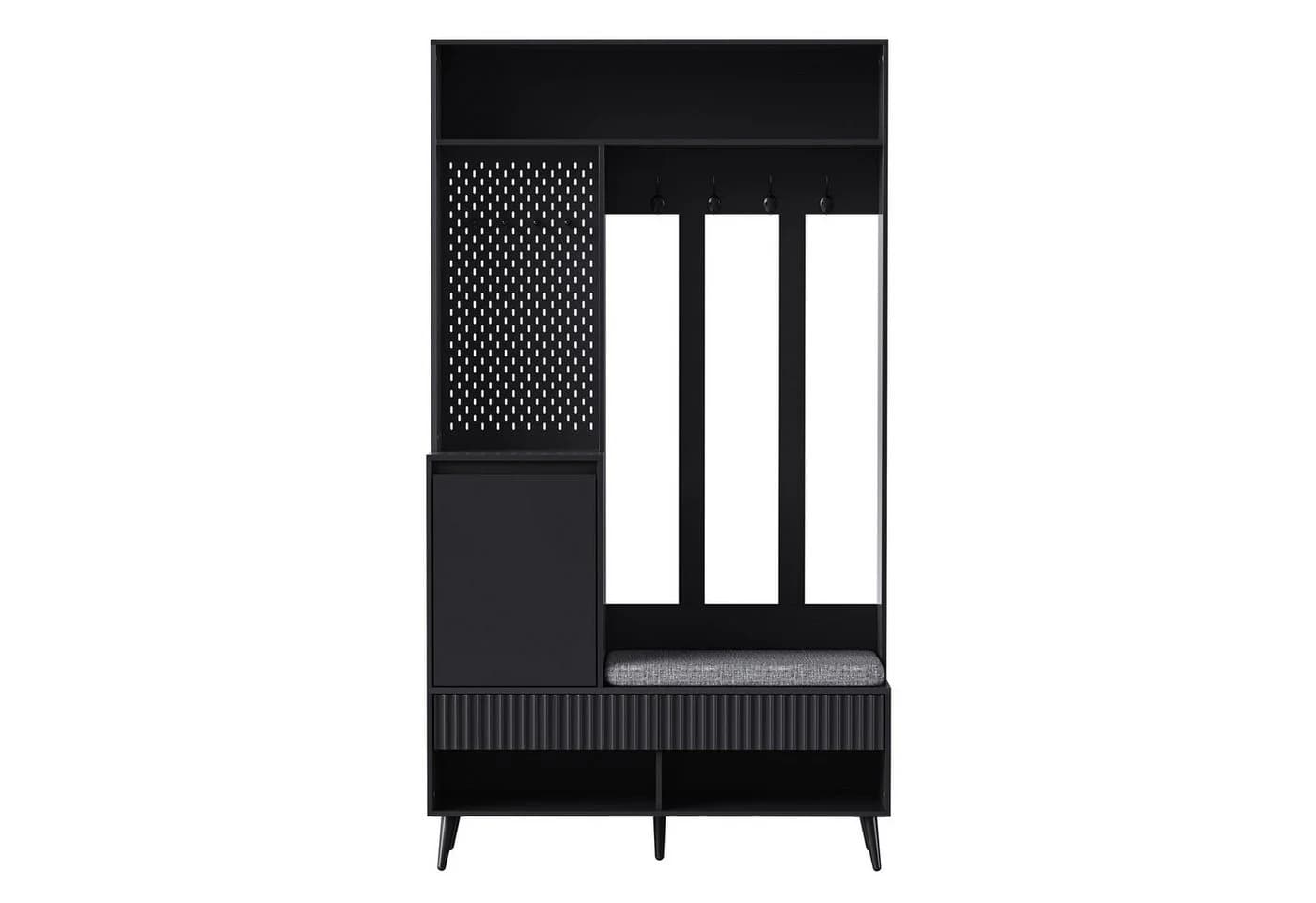 Flieks Garderoben-Set Schwarz mit Schuhschrank und Sitzfläche - Bild 4