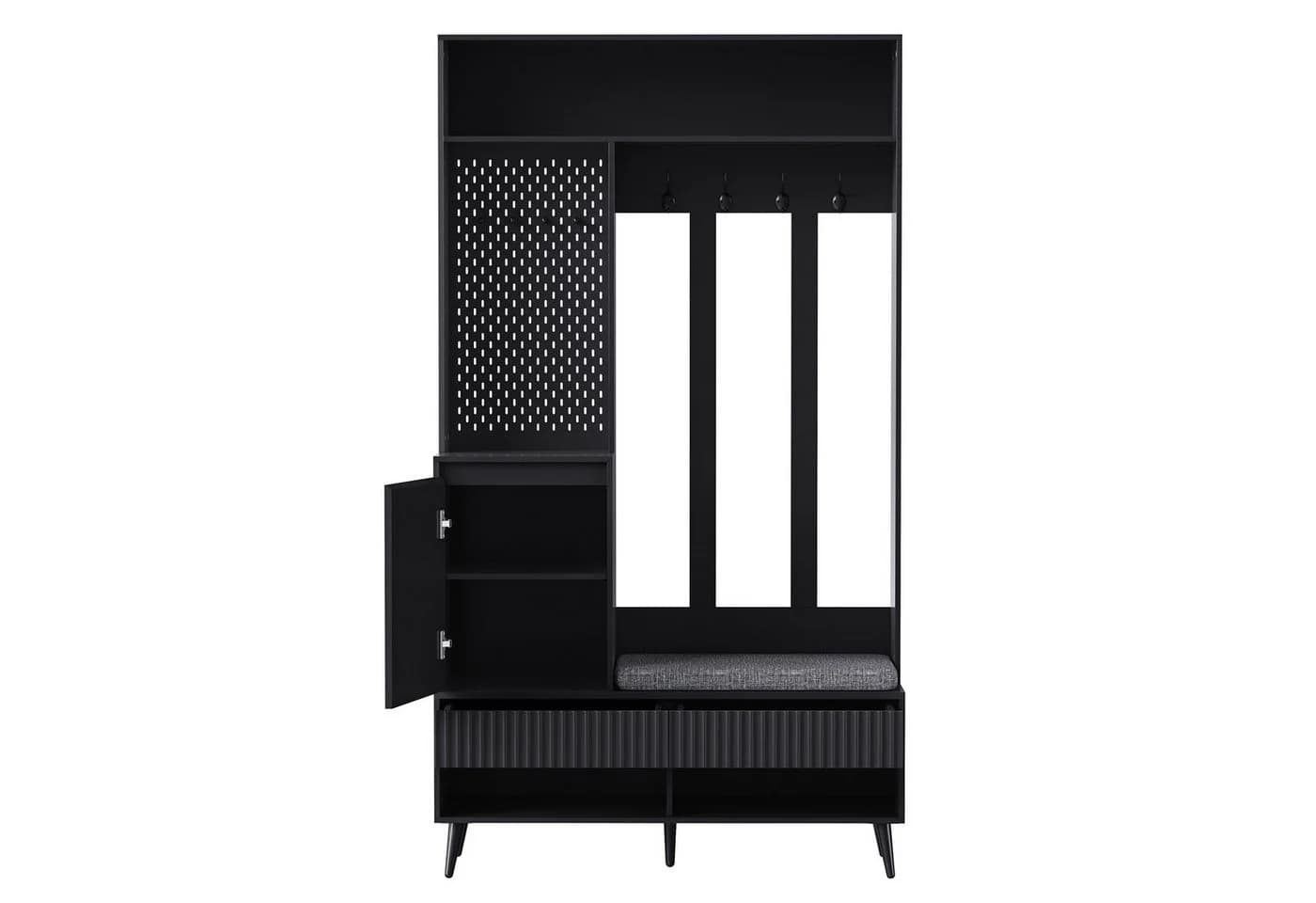 Flieks Garderoben-Set Schwarz mit Schuhschrank und Sitzfläche - Bild 5