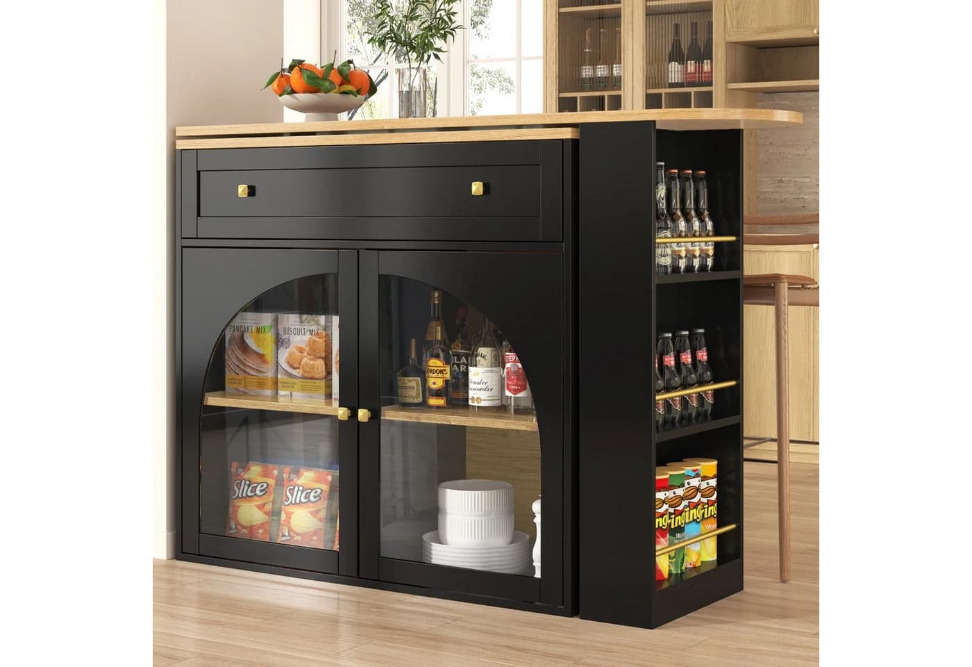 Flieks Bartisch 360° drehbar ausziehbar mit Sideboard Schwarz - Bild 3