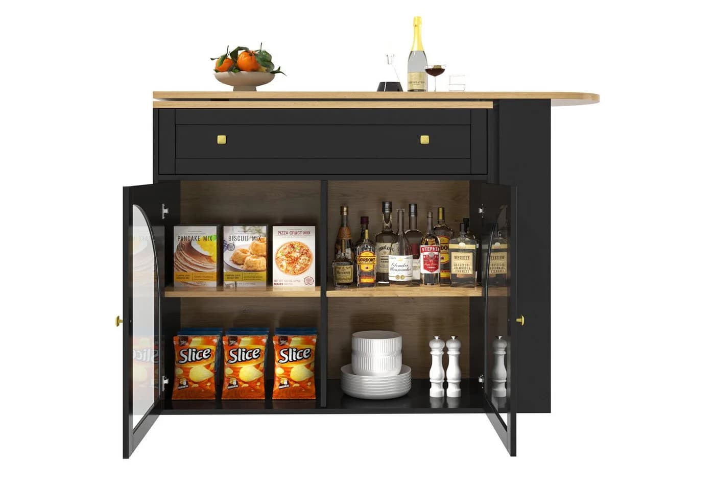 Flieks Bartisch 360° drehbar ausziehbar mit Sideboard Schwarz - Bild 4