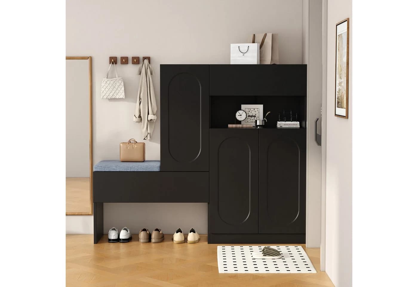 Flieks Schuhschrank mit gepolsterter Sitzbank Schwarz