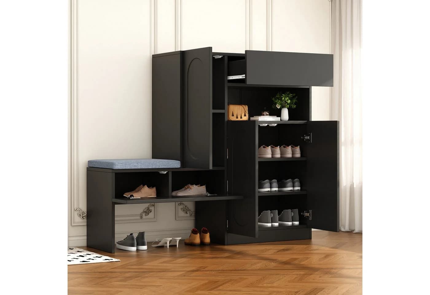 Flieks Schuhschrank mit gepolsterter Sitzbank Schwarz - Bild 2