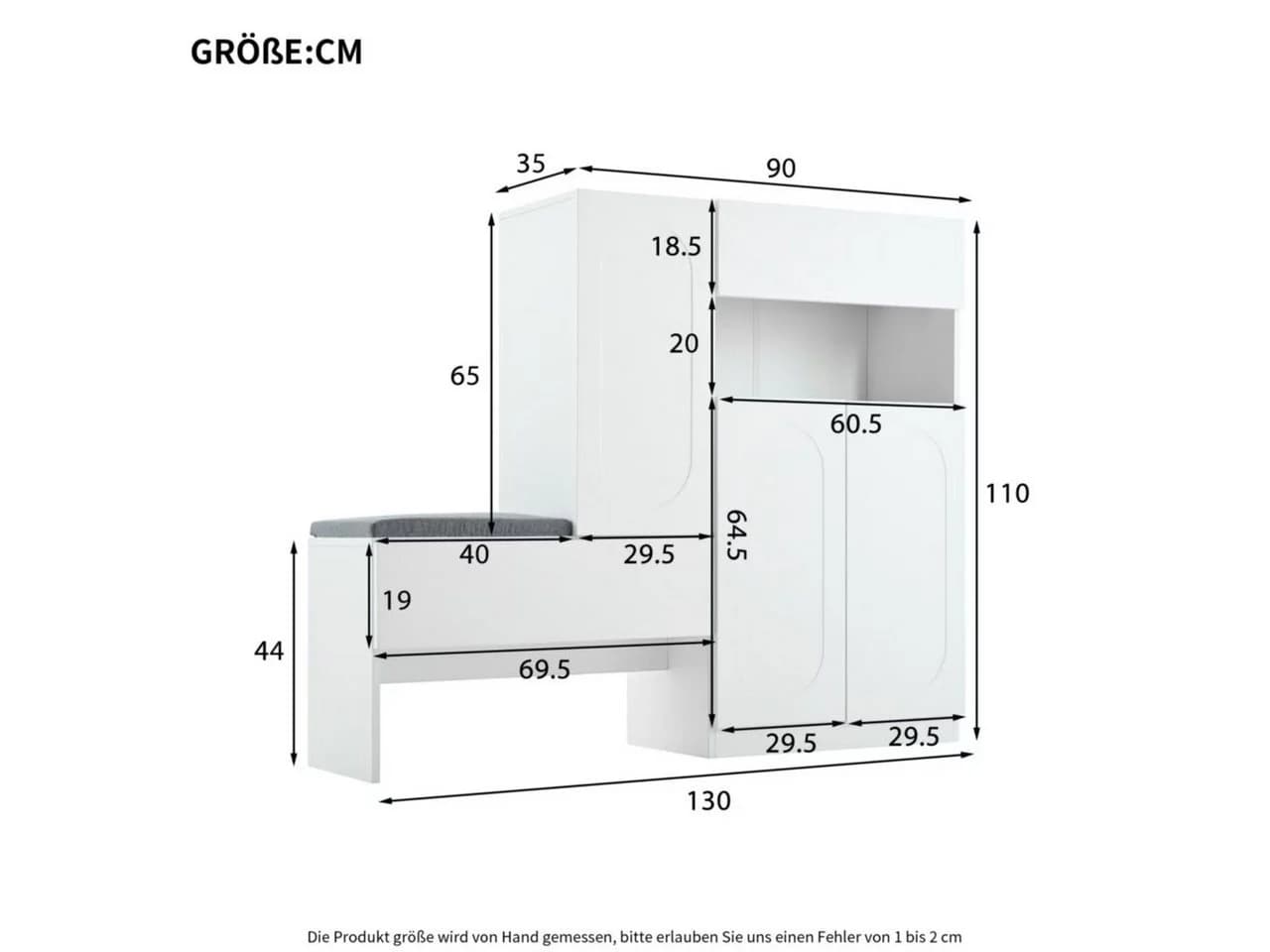 Flieks Schuhschrank mit gepolsterter Sitzbank Weiß - Bild 4