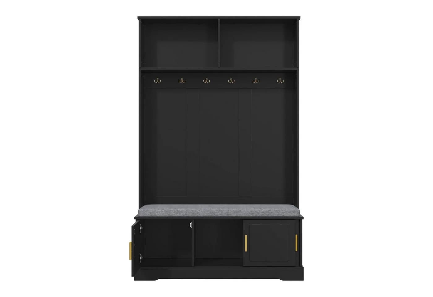 Flieks Garderoben-Set mit Schuhschrank, Sitzbank, Haken, Türen, Schwarz - Bild 3
