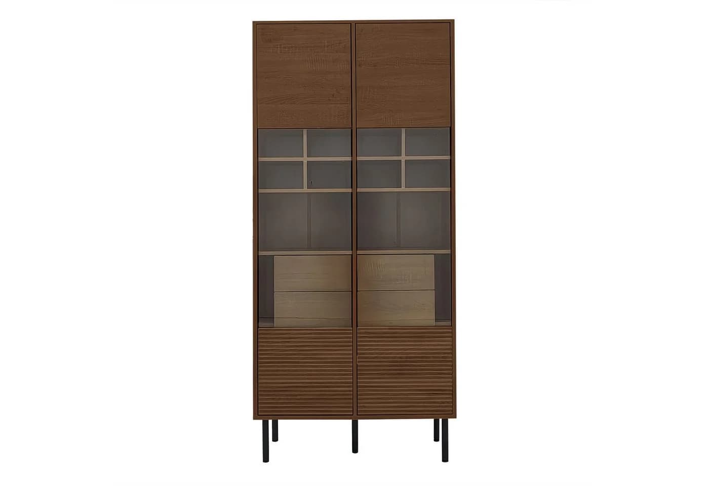 Flieks Hochschrank Nussbaum Glastüren versteckte Schubladen - Bild 4