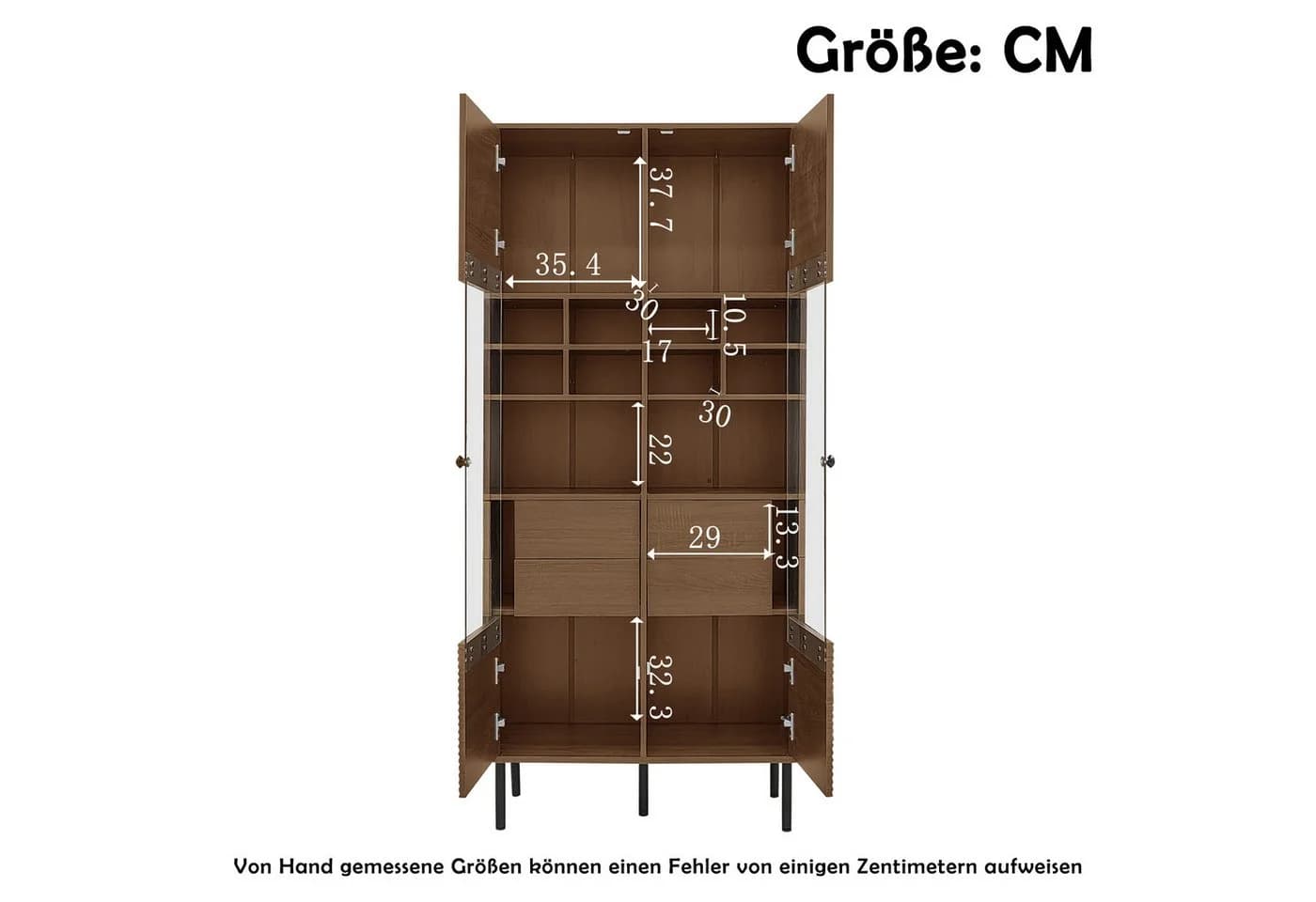 Flieks Hochschrank Nussbaum Glastüren versteckte Schubladen - Bild 5