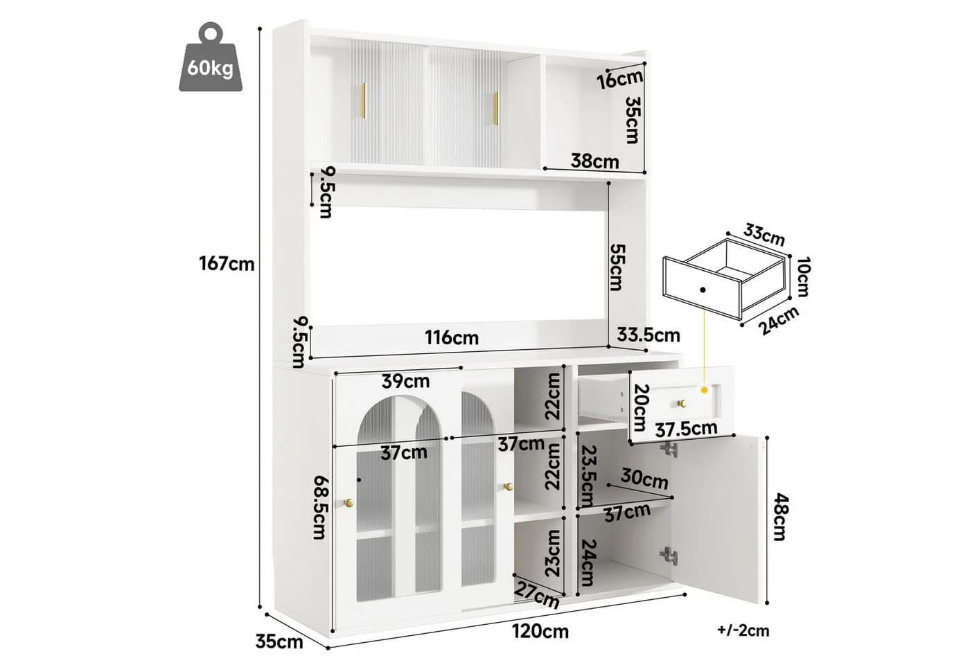 Flieks Küchenbuffet Weiß mit LED-Beleuchtung und Glas-Schiebetüren - Bild 5