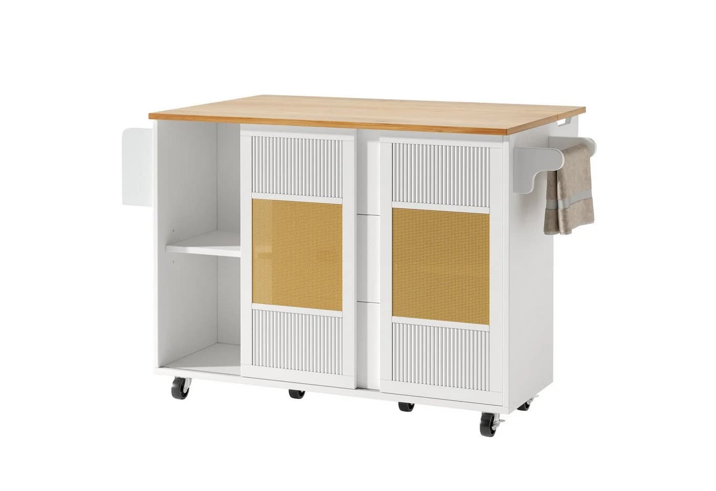 Flieks Küchenwagen Weiß mit Rollen und Rattan-Schiebetüren - Bild 4
