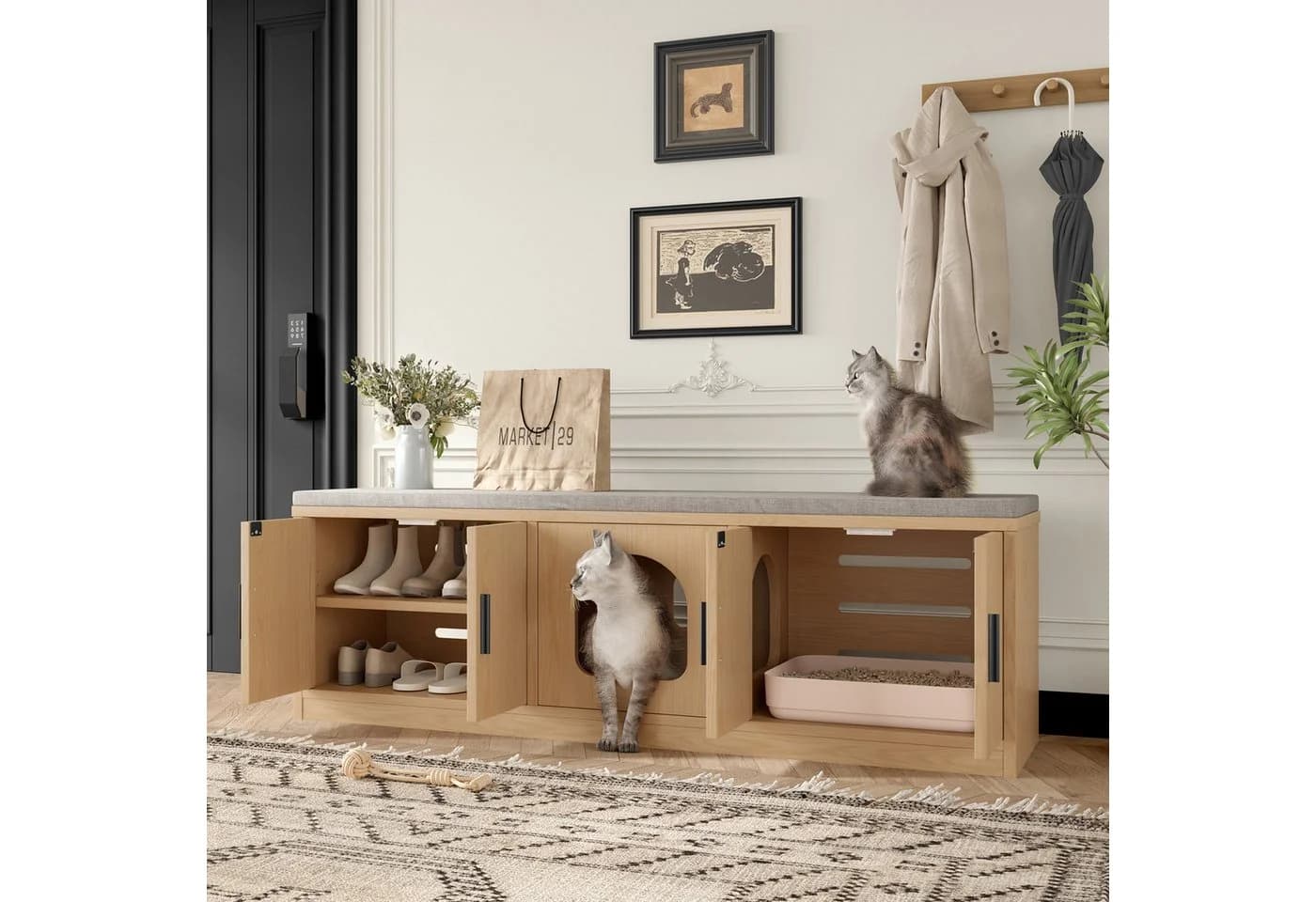 Flieks Lowboard Katzenschrank mit Tierhaus 140x40x45,5 cm Holzschrank