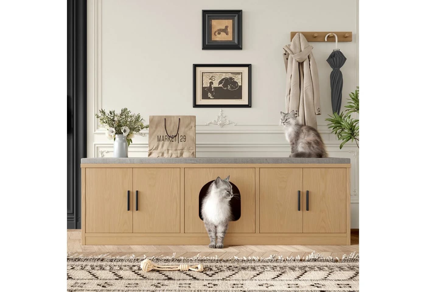 Flieks Lowboard Katzenschrank mit Tierhaus 140x40x45,5 cm Holzschrank - Bild 2