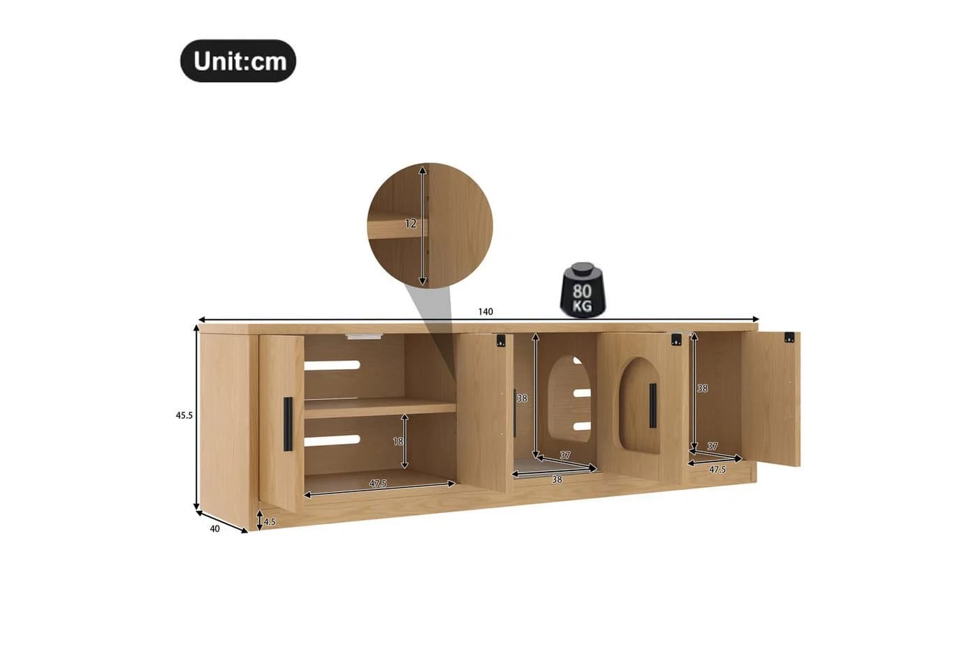 Flieks Lowboard Katzenschrank mit Tierhaus 140x40x45,5 cm Holzschrank - Bild 4