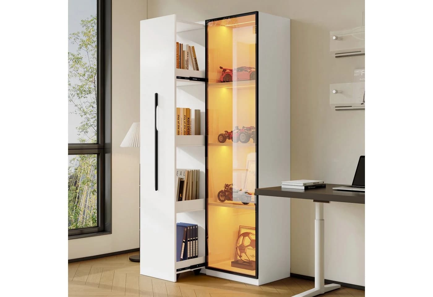 Flieks Glasvitrine Hochschrank mit LED, Rollen & Glastür - Bild 2