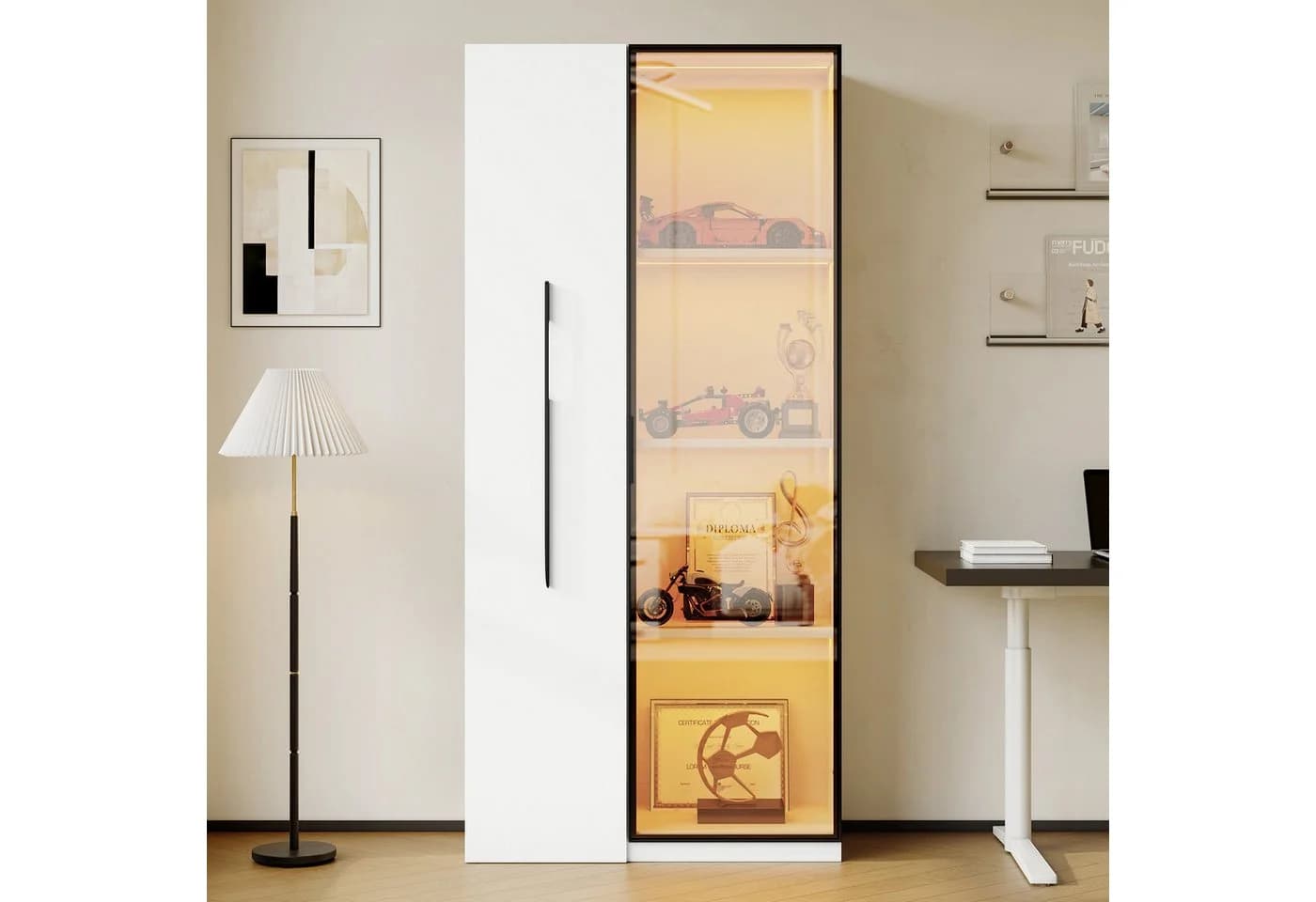 Flieks Glasvitrine Hochschrank mit LED, Rollen & Glastür - Bild 3