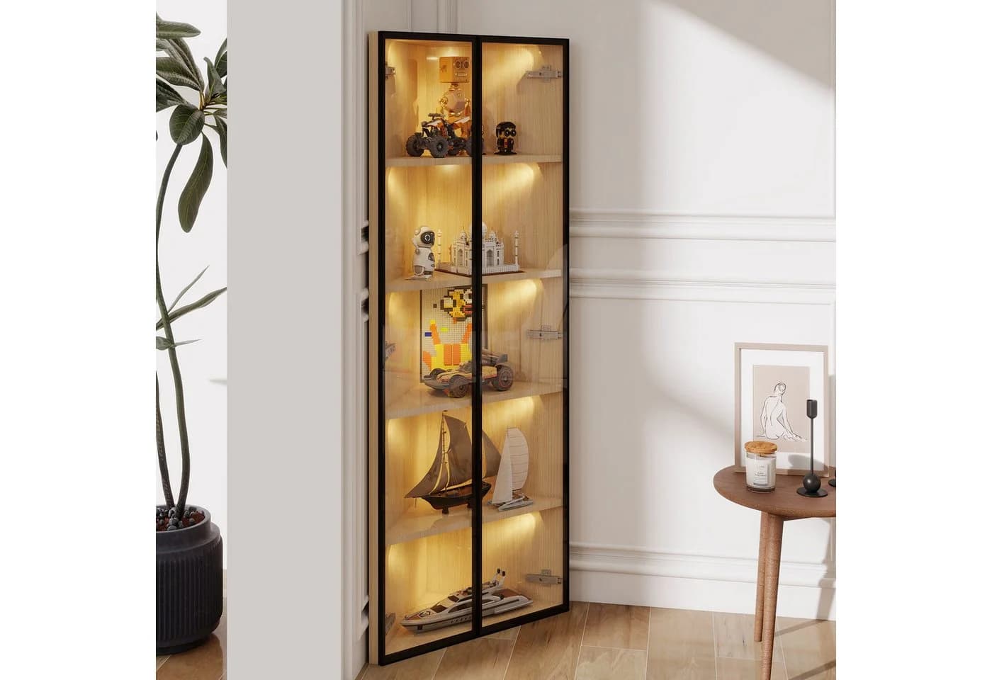 Flieks Glasvitrine Eckvitrine mit LED-Beleuchtung und 5 Fächern
