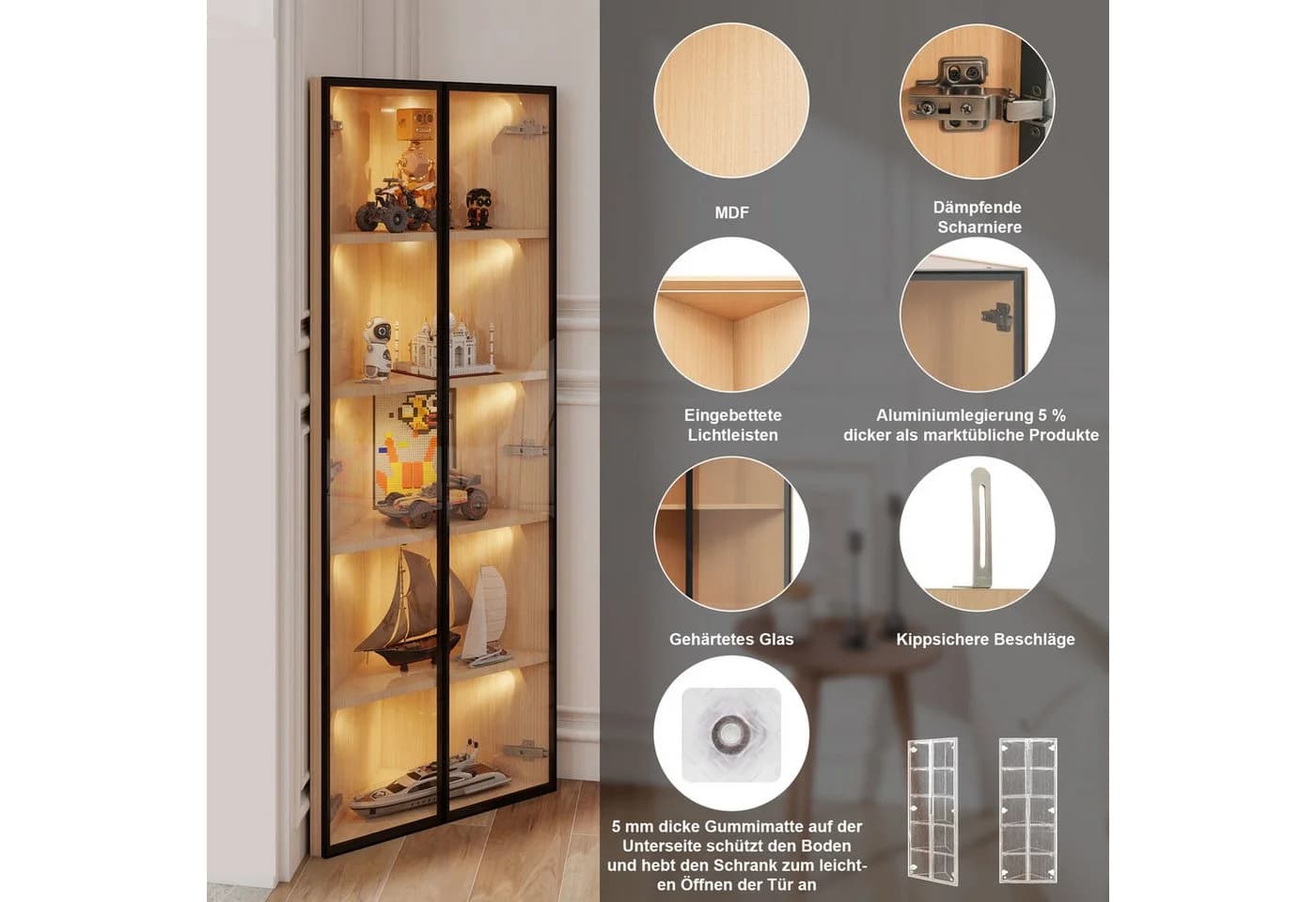 Flieks Glasvitrine Eckvitrine mit LED-Beleuchtung und 5 Fächern - Bild 5