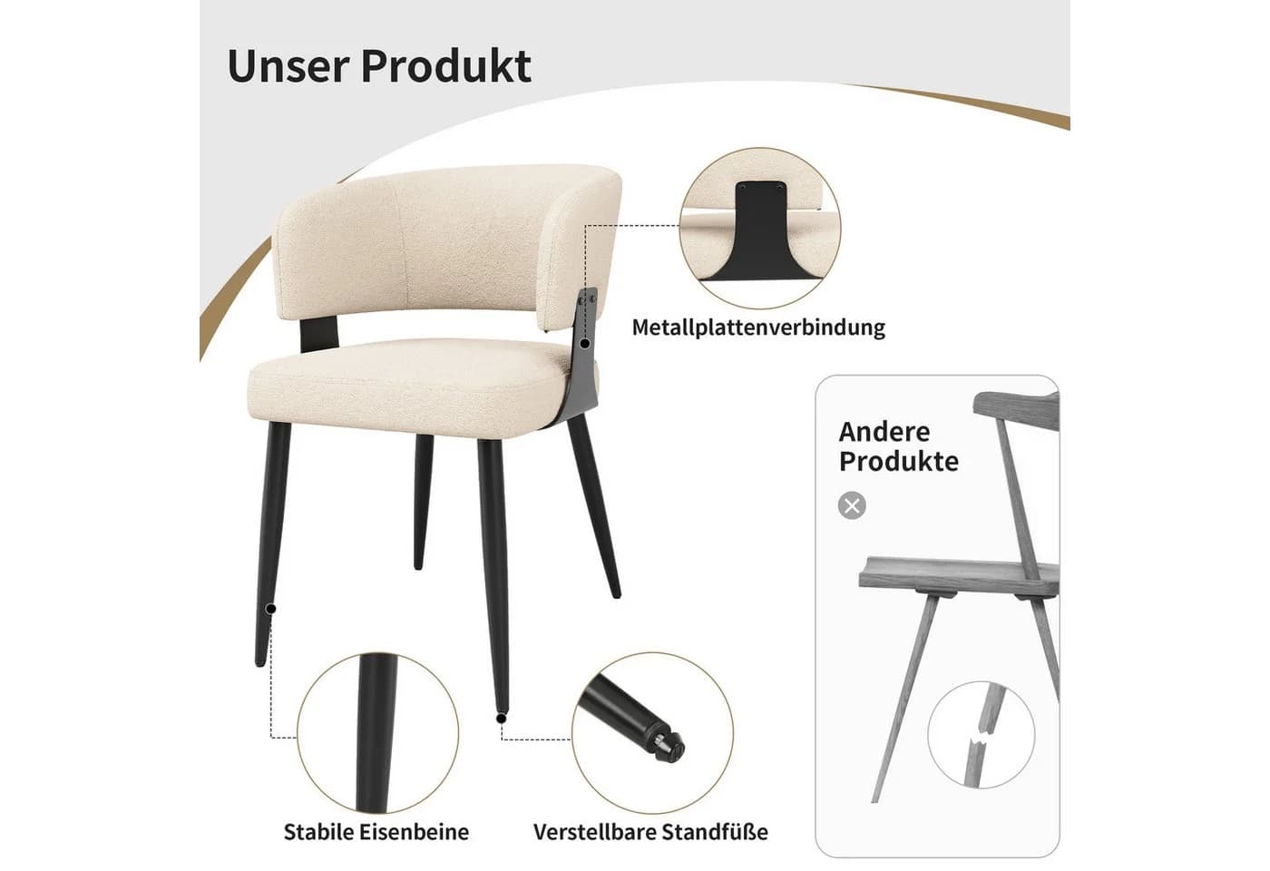 Flieks Polsterstuhl 2er Set Esszimmerstühle mit Armlehnen Lammfellstoff - Bild 4