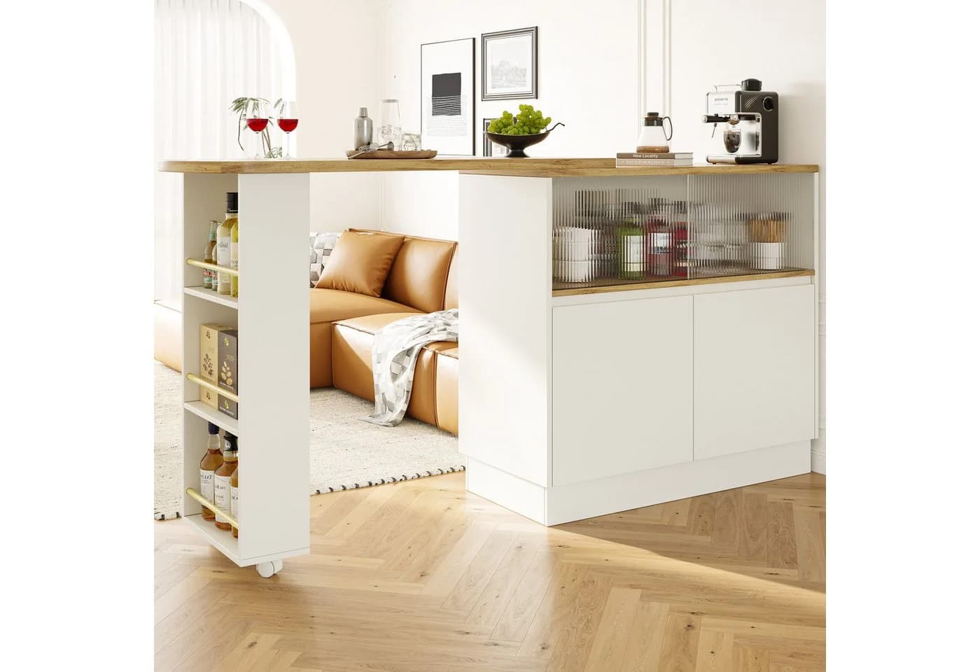 Flieks Bartisch 360° drehbar Stehtisch mit Sideboard Weiß - Bild 2