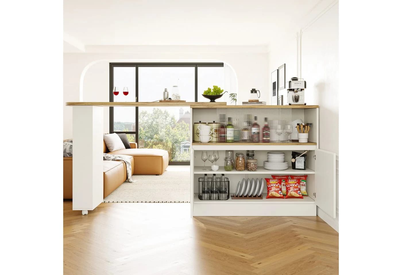 Flieks Bartisch 360° drehbar Stehtisch mit Sideboard Weiß - Bild 4