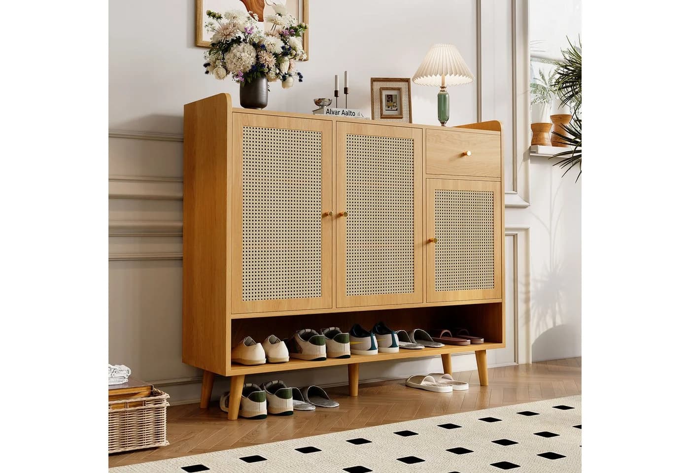 Flieks Schuhschrank 3 Rattan-Türen Schubladen Beige - Bild 2