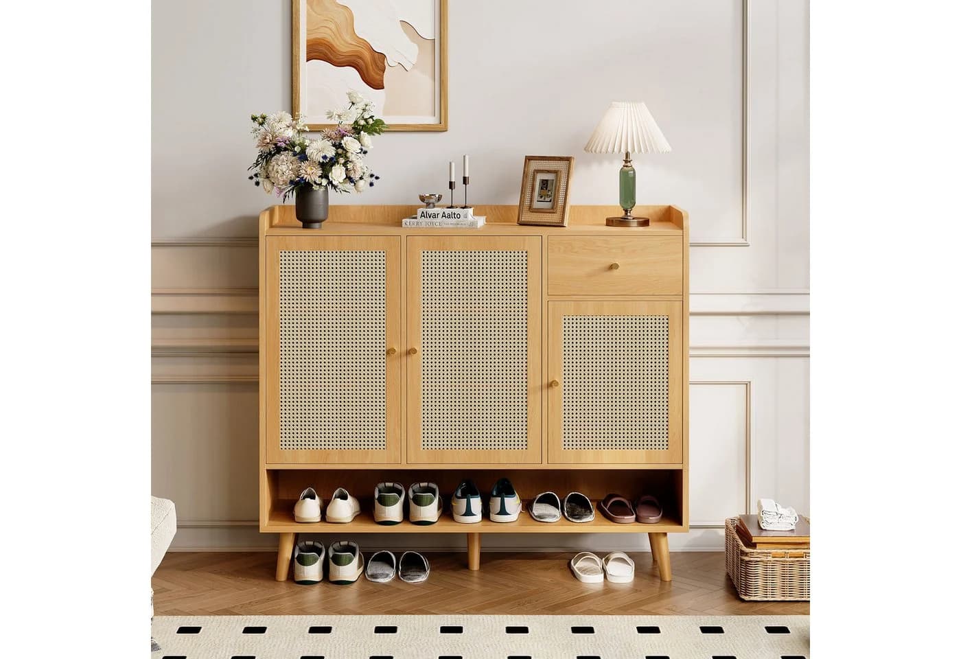 Flieks Schuhschrank 3 Rattan-Türen Schubladen Beige - Bild 3