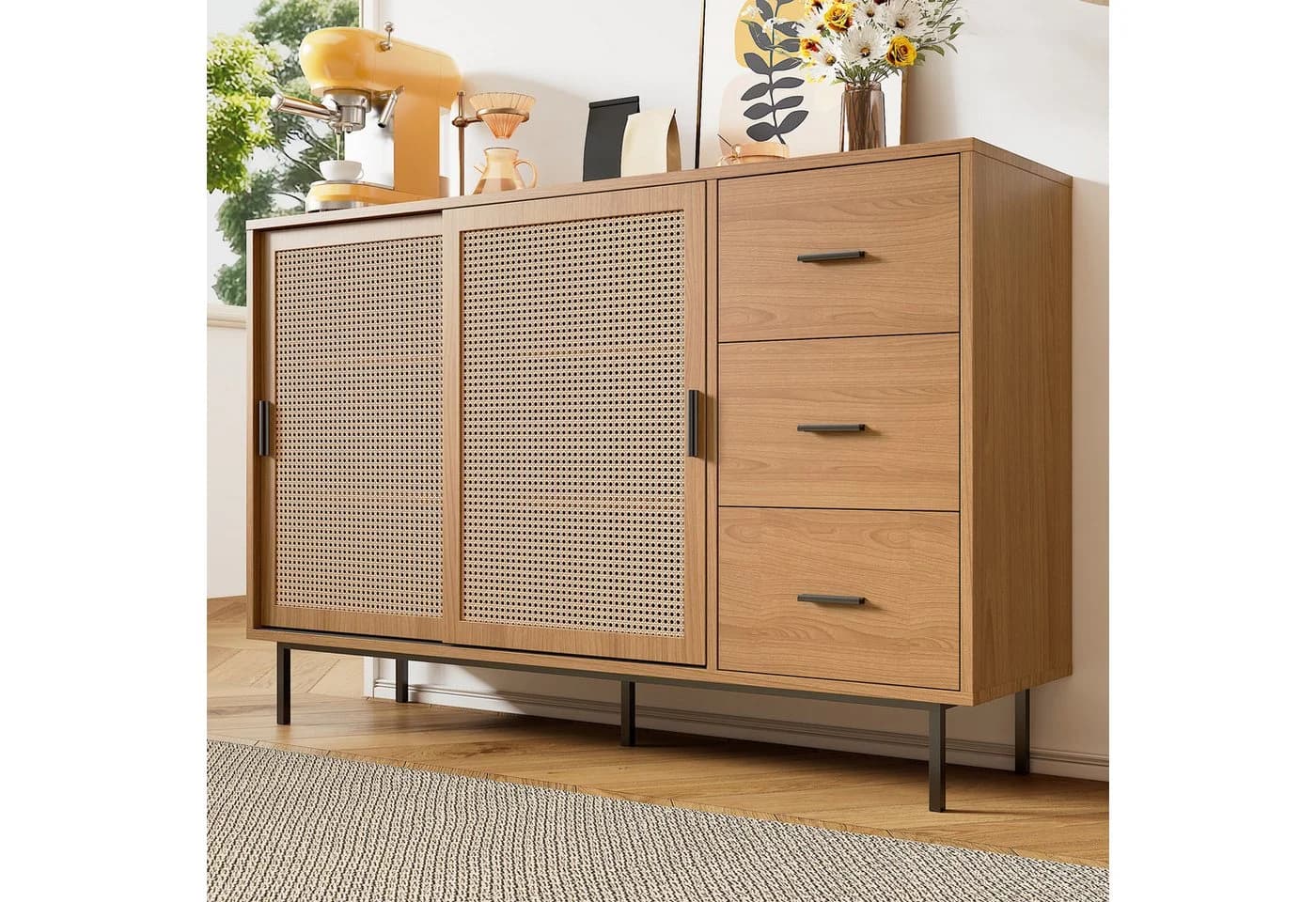 Flieks Kommode mit 2 Rattan-Schiebetüren und 3 Schubladen - Bild 2