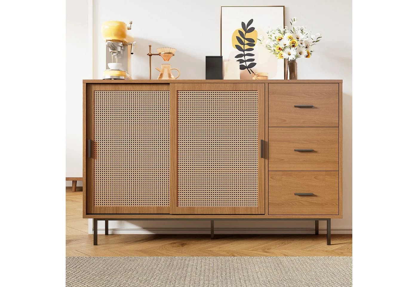 Flieks Kommode mit 2 Rattan-Schiebetüren und 3 Schubladen - Bild 3