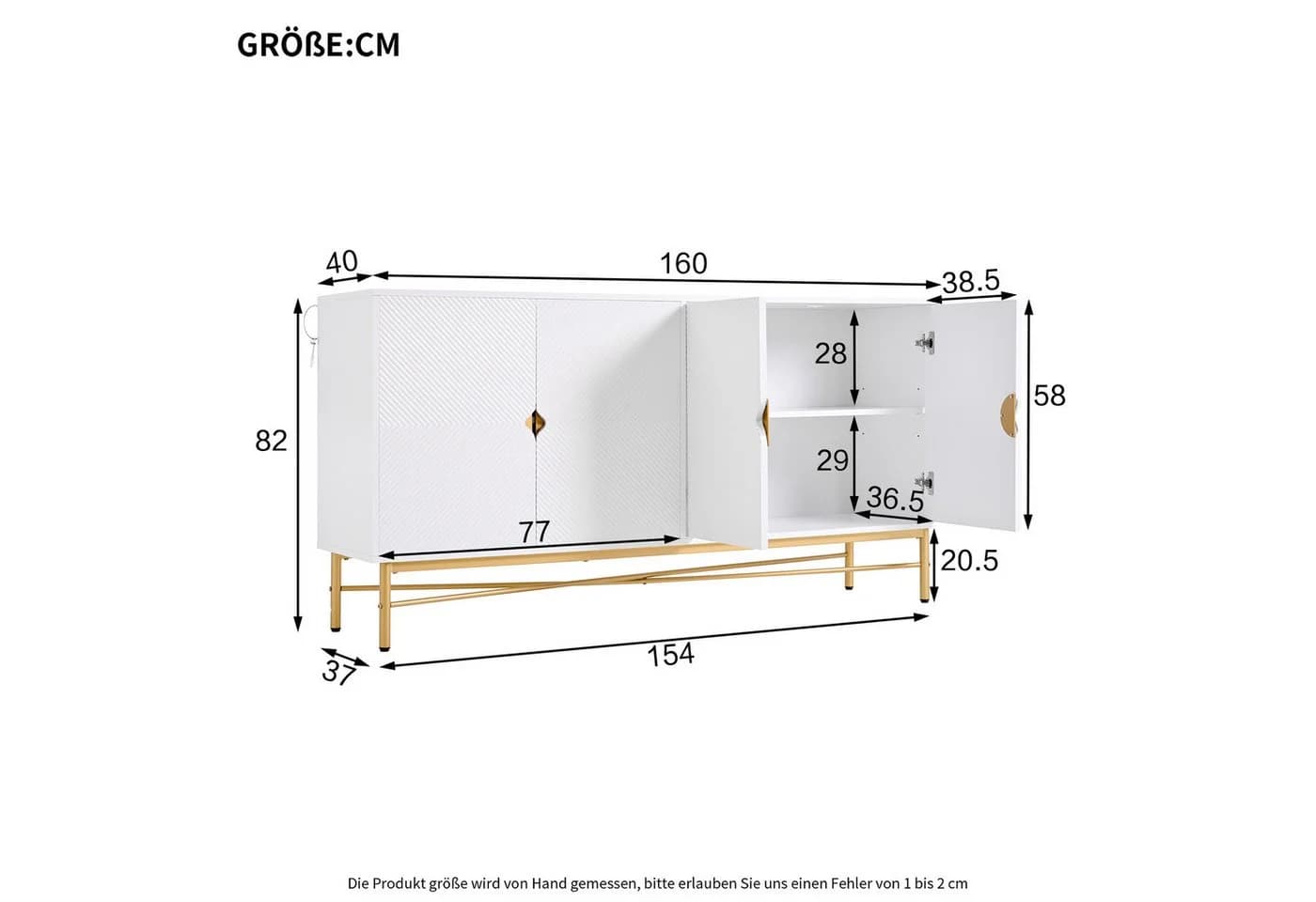 Flieks Sideboard 4 Türen Weiß Holzwerkstoff Metallgestell - Bild 5